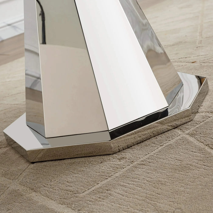 47' Round Marble Dining Table, Modern Kitchen Table with High Gloss Faux Marble Tabletop and Stainless Steel Base for Dining Room, Kitchen (Sliver,Gray)(only table) Default -DTYStore