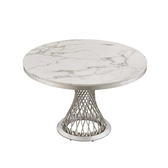 47' Round Marble Dining Table, Modern Kitchen Table with High Gloss Faux Marble Tabletop and Stainless Steel Base for Dining Room, Kitchen (Sliver,White)(Only a table) Default -DTYStore