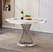 47' Round Marble Dining Table, Modern Kitchen Table with High Gloss Faux Marble Tabletop and Stainless Steel Base for Dining Room, Kitchen (Sliver,White)(Only a table) Default -DTYStore