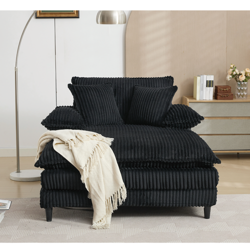 [NEW ARRIVED] [VIDEO PROVIDED] 54.75' W Oversized Chaise Lounge Chair,Fluffy cushioned sofa bed,Deep Seat,Corduroy,2 Pillows,4 gears can be adjusted,Leisure Sleeper Sofa Chair for Living Room, Black - Image 6