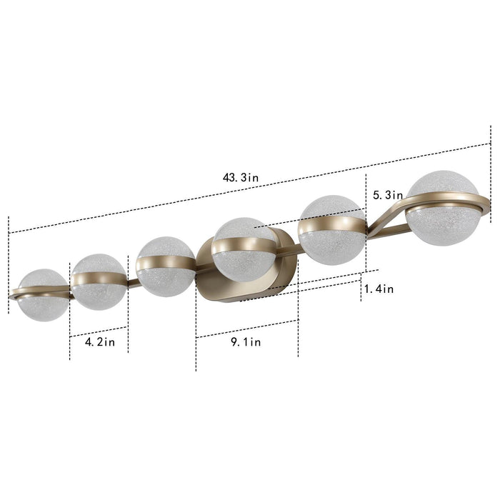 Modern Minimalist Bathroom Vanity Light, LED 6 Bulb Acrylic Shades, Wall Mounted Decorative Lighting Fixture (Champagne Gold)