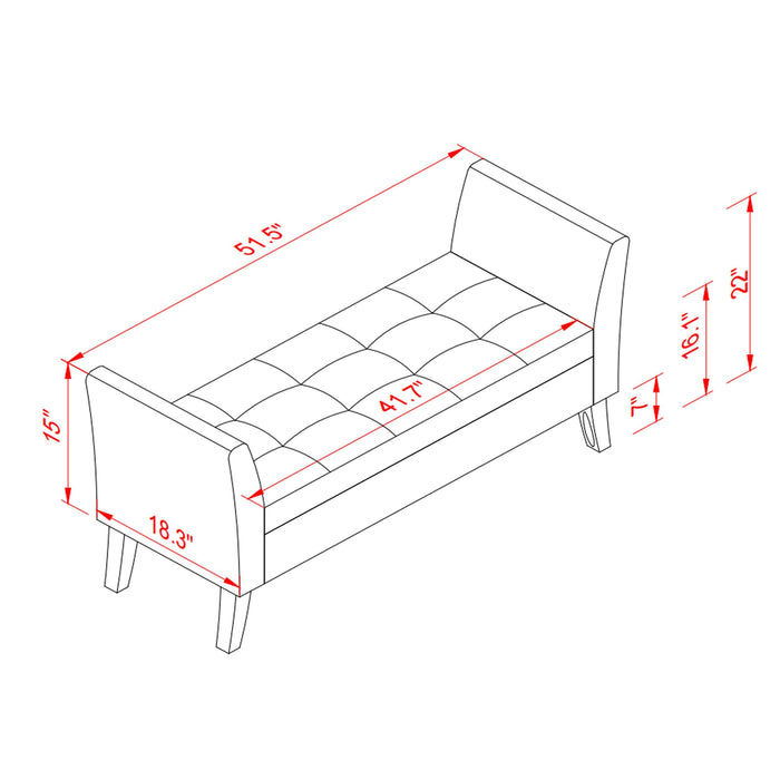 51.5" Bed Bench with Storage Orange Velvet - DTYStore