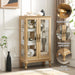 2 Doors Curio Cabinet with Tempered Glass Doors, Curio Cabinets with Mirrored Back Panel and Adjustable Shelves, Lighted Display Cabinet for Home, Office Light Bulb Included OAK - DTYStore