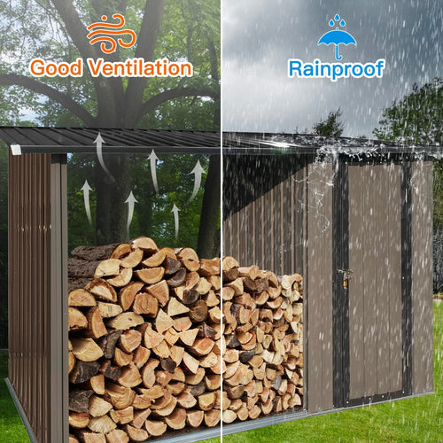 Outdoor Metal Firewood Rack and Storage Shed, Brown and Black,Two-in-one function - Image 5