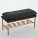 End of Bed Bench with Shelf, Linen Upholstered Storage Shoe Bench, Modern Bedroom Bench with Metal Legs for Living Room, Entryway, Dining Room, 300 LB, Linen Color(Black) - DTYStore