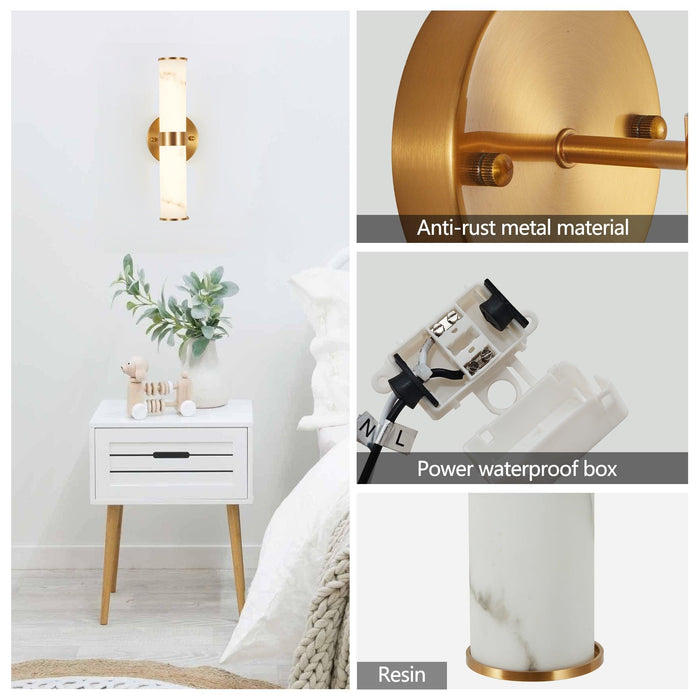 Golden and Elegant Resin Wall Sconce,Set of 2,Modern Vertical Light Fixture for Bathrooms, Hallways, and Bedrooms (Only Inoor)