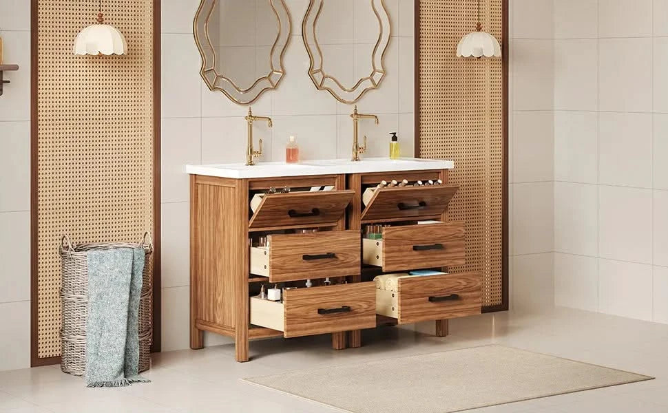 48'' Bathroom Vanity with Ceramic Basin Sink, Modern Bathroom Storage Cabinet with 3 Drawers, Freestanding Bathroom Vanity Cabinet with Single Sink (Same as SW000108AAP) Default -DTYStore