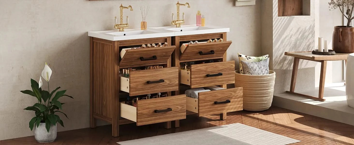 48'' Bathroom Vanity with Ceramic Basin Sink, Modern Bathroom Storage Cabinet with 3 Drawers, Freestanding Bathroom Vanity Cabinet with Single Sink (Same as SW000108AAP) Default -DTYStore