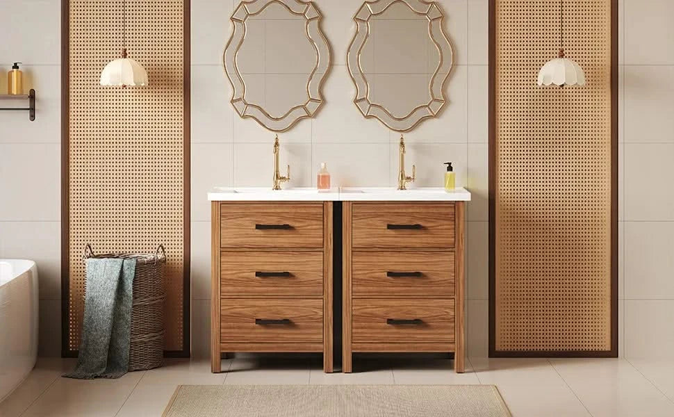 48'' Bathroom Vanity with Ceramic Basin Sink, Modern Bathroom Storage Cabinet with 3 Drawers, Freestanding Bathroom Vanity Cabinet with Single Sink (Same as SW000108AAP) Default -DTYStore