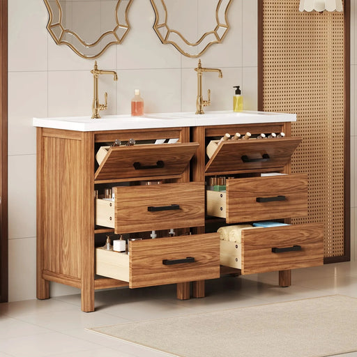 48'' Bathroom Vanity with Ceramic Basin Sink, Modern Bathroom Storage Cabinet with 3 Drawers, Freestanding Bathroom Vanity Cabinet with Single Sink (Same as SW000108AAP) Default -DTYStore