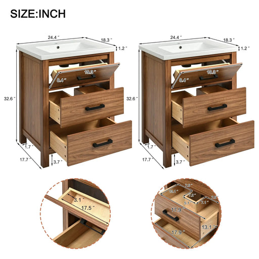 48'' Bathroom Vanity with Ceramic Basin Sink, Modern Bathroom Storage Cabinet with 3 Drawers, Freestanding Bathroom Vanity Cabinet with Single Sink (Same as SW000108AAP) Default -DTYStore