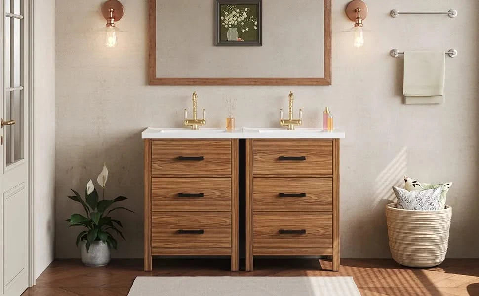 48'' Bathroom Vanity with Ceramic Basin Sink, Modern Bathroom Storage Cabinet with 3 Drawers, Freestanding Bathroom Vanity Cabinet with Single Sink (Same as SW000108AAP) Default -DTYStore