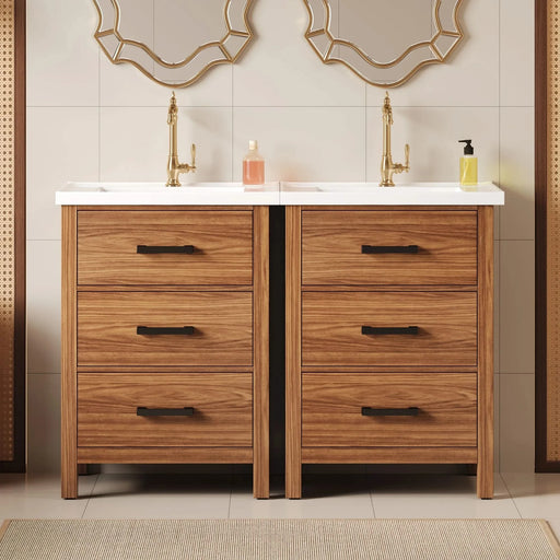48'' Bathroom Vanity with Ceramic Basin Sink, Modern Bathroom Storage Cabinet with 3 Drawers, Freestanding Bathroom Vanity Cabinet with Single Sink (Same as SW000108AAP) Default -DTYStore