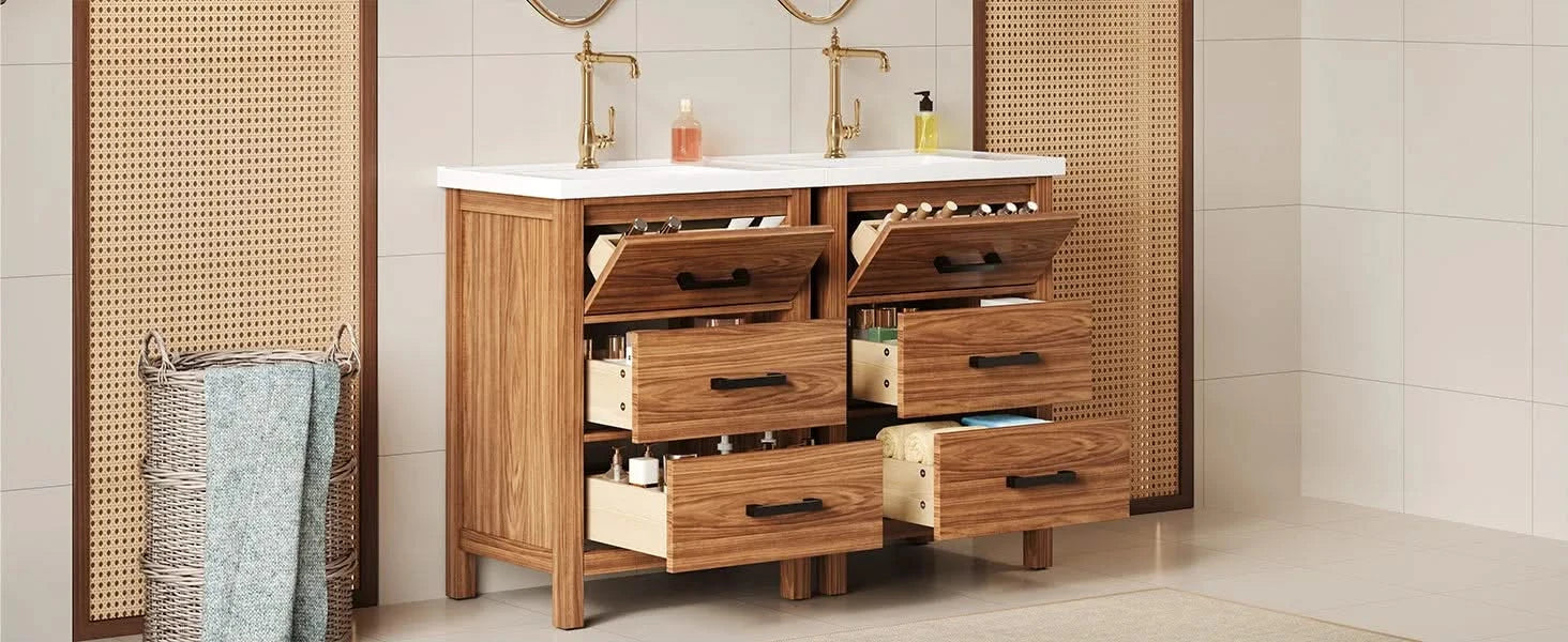 48'' Bathroom Vanity with Ceramic Basin Sink, Modern Bathroom Storage Cabinet with 3 Drawers, Freestanding Bathroom Vanity Cabinet with Single Sink (Same as SW000108AAP) Default -DTYStore