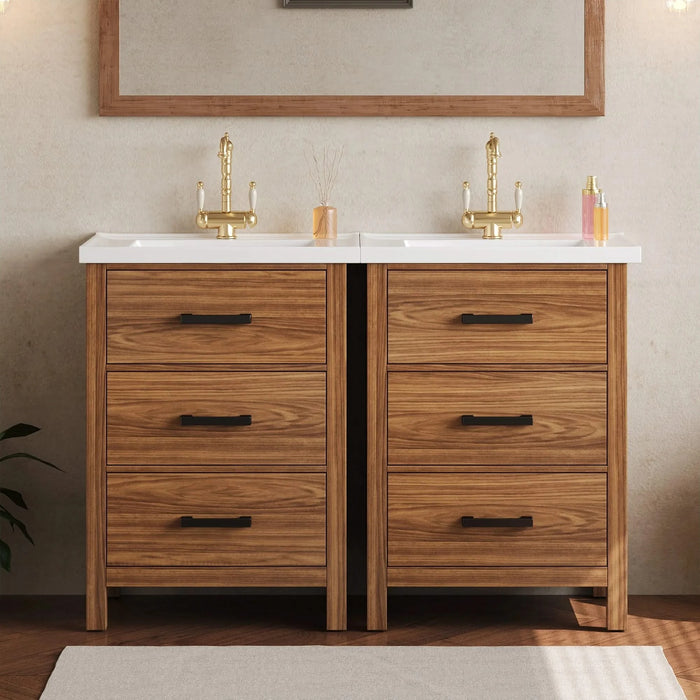 48'' Bathroom Vanity with Ceramic Basin Sink, Modern Bathroom Storage Cabinet with 3 Drawers, Freestanding Bathroom Vanity Cabinet with Single Sink (Same as SW000108AAP) Default -DTYStore