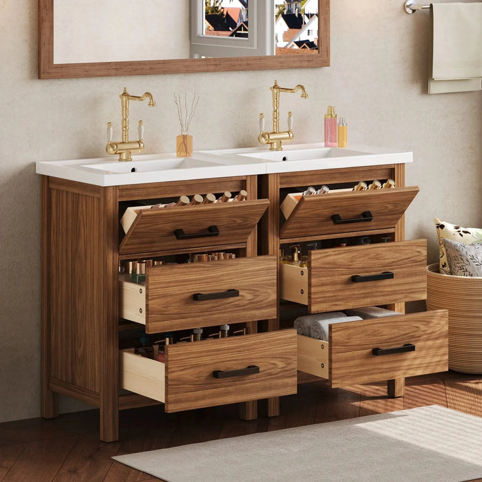 48'' Bathroom Vanity with Ceramic Basin Sink, Modern Bathroom Storage Cabinet with 3 Drawers, Freestanding Bathroom Vanity Cabinet with Single Sink (Same as SW000108AAP) Default -DTYStore