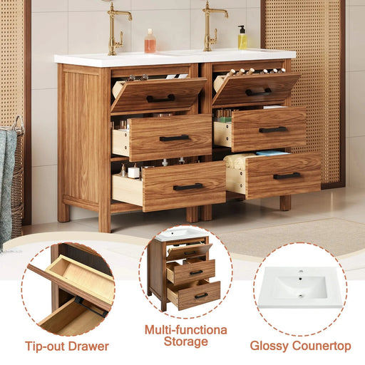 48'' Bathroom Vanity with Ceramic Basin Sink, Modern Bathroom Storage Cabinet with 3 Drawers, Freestanding Bathroom Vanity Cabinet with Single Sink (Same as SW000108AAP) Default -DTYStore