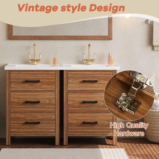 48'' Bathroom Vanity with Ceramic Basin Sink, Modern Bathroom Storage Cabinet with 3 Drawers, Freestanding Bathroom Vanity Cabinet with Single Sink (Same as SW000108AAP) Default -DTYStore