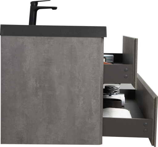 48' Floating Bathroom Vanity with Sink, Modern Wall-Mounted Bathroom Storage Vanity Cabinet with Black Quartz Sand Top Basin and Soft Close Drawers, EDI-Series Cement Grey 24V12-48GR Default -DTYStore