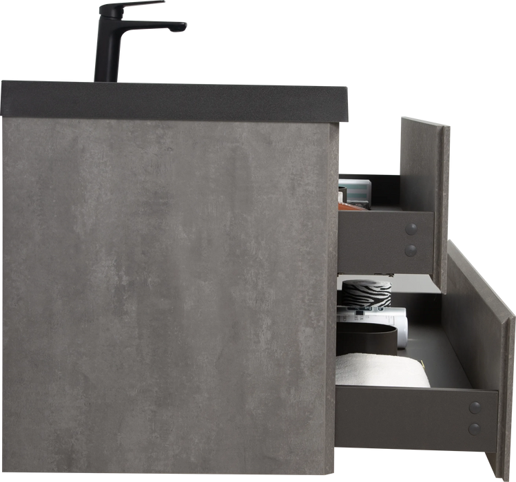 48' Floating Bathroom Vanity with Sink, Modern Wall-Mounted Bathroom Storage Vanity Cabinet with Black Quartz Sand Top Basin and Soft Close Drawers, EDI-Series Cement Grey 24V12-48GR Default -DTYStore