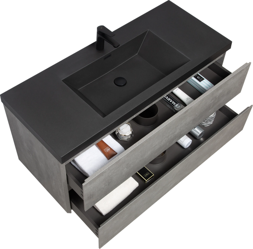 48' Floating Bathroom Vanity with Sink, Modern Wall-Mounted Bathroom Storage Vanity Cabinet with Black Quartz Sand Top Basin and Soft Close Drawers, EDI-Series Cement Grey 24V12-48GR Default -DTYStore