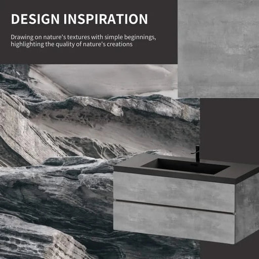 48' Floating Bathroom Vanity with Sink, Modern Wall-Mounted Bathroom Storage Vanity Cabinet with Black Quartz Sand Top Basin and Soft Close Drawers, EDI-Series Cement Grey 24V12-48GR Default -DTYStore