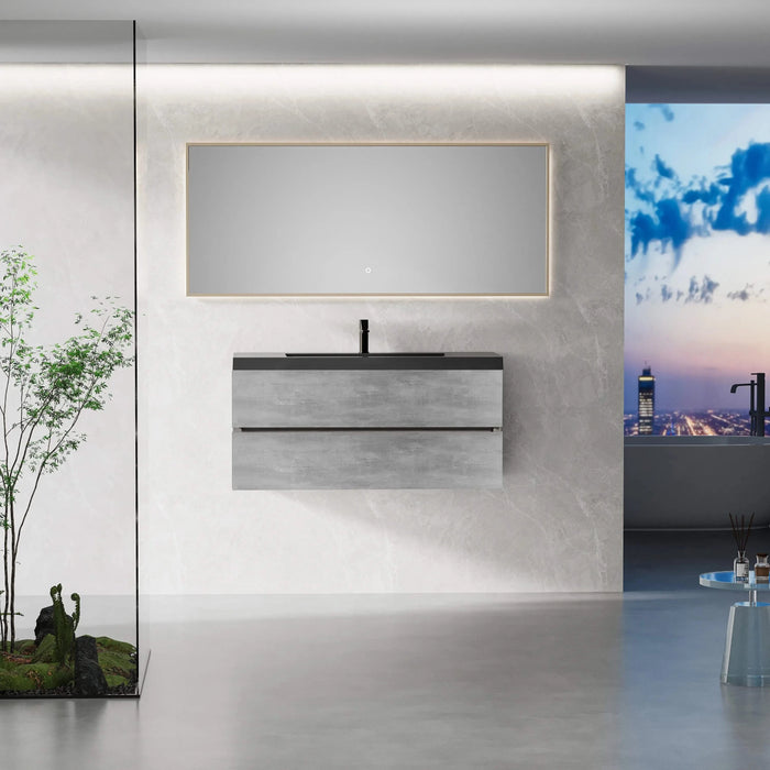 48' Floating Bathroom Vanity with Sink, Modern Wall-Mounted Bathroom Storage Vanity Cabinet with Black Quartz Sand Top Basin and Soft Close Drawers, EDI-Series Cement Grey 24V12-48GR Default -DTYStore