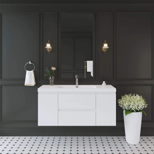 48' Floating Bathroom Vanity with Sink, Modern Wall-Mounted Bathroom Storage Vanity Cabinet with Resin Top Basin and Soft Close Drawers, Glossy White 24V11-48GW Default -DTYStore