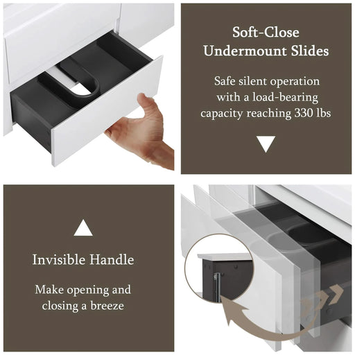 48' Floating Bathroom Vanity with Sink, Modern Wall-Mounted Bathroom Storage Vanity Cabinet with Resin Top Basin and Soft Close Drawers, Glossy White 24V11-48GW Default -DTYStore