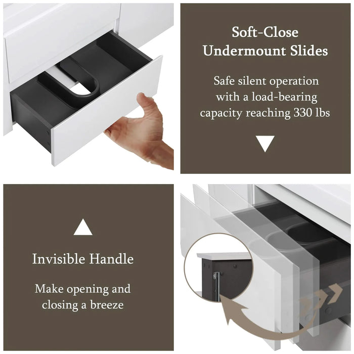 48' Floating Bathroom Vanity with Sink, Modern Wall-Mounted Bathroom Storage Vanity Cabinet with Resin Top Basin and Soft Close Drawers, Glossy White 24V11-48GW Default -DTYStore