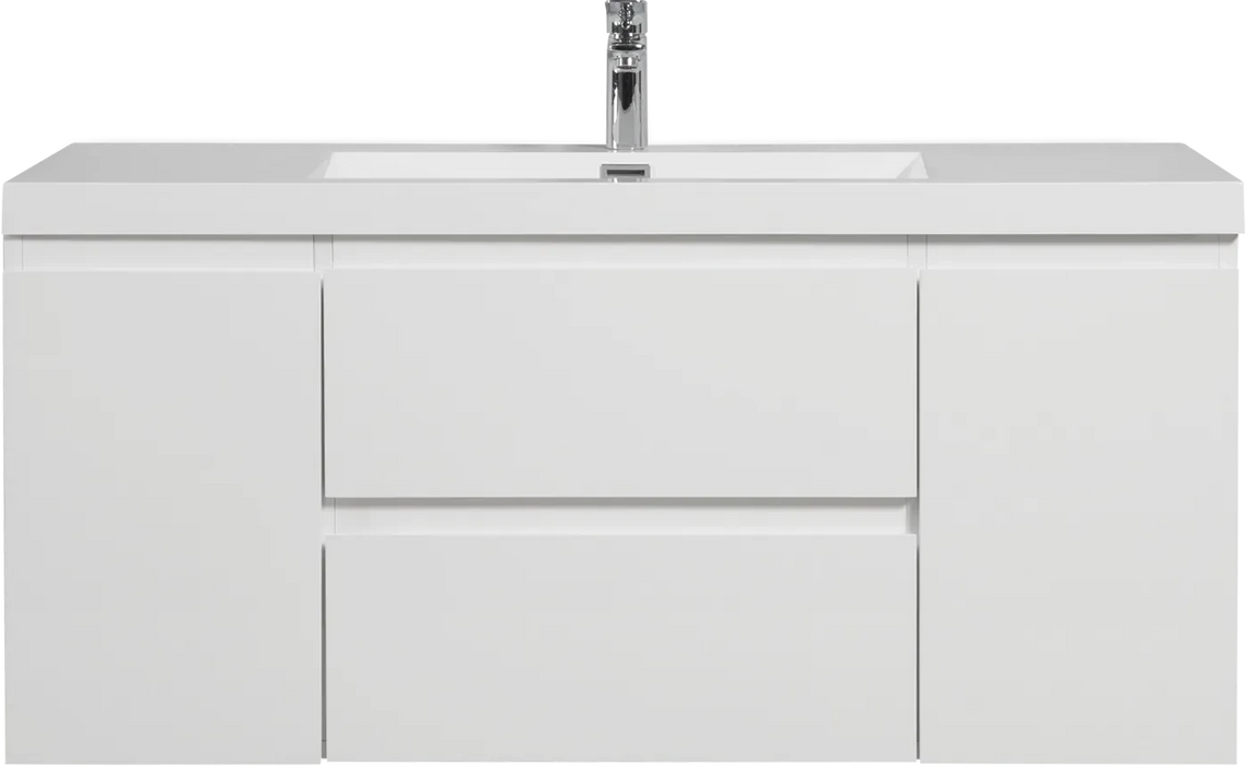 48' Floating Bathroom Vanity with Sink, Modern Wall-Mounted Bathroom Storage Vanity Cabinet with Resin Top Basin and Soft Close Drawers, Glossy White 24V11-48GW Default -DTYStore