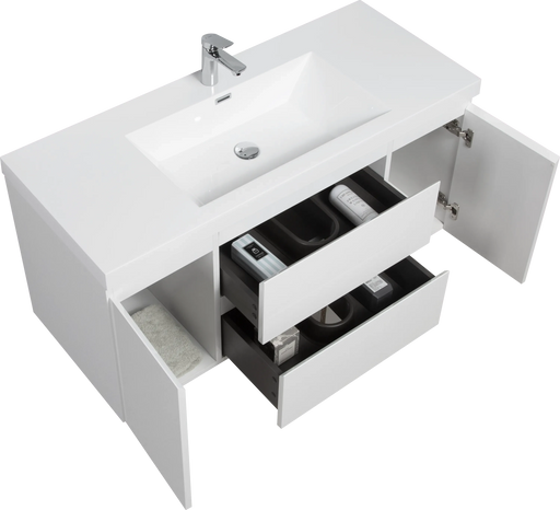 48' Floating Bathroom Vanity with Sink, Modern Wall-Mounted Bathroom Storage Vanity Cabinet with Resin Top Basin and Soft Close Drawers, Glossy White 24V11-48GW Default -DTYStore