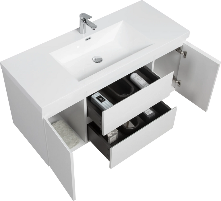 48' Floating Bathroom Vanity with Sink, Modern Wall-Mounted Bathroom Storage Vanity Cabinet with Resin Top Basin and Soft Close Drawers, Glossy White 24V11-48GW Default -DTYStore