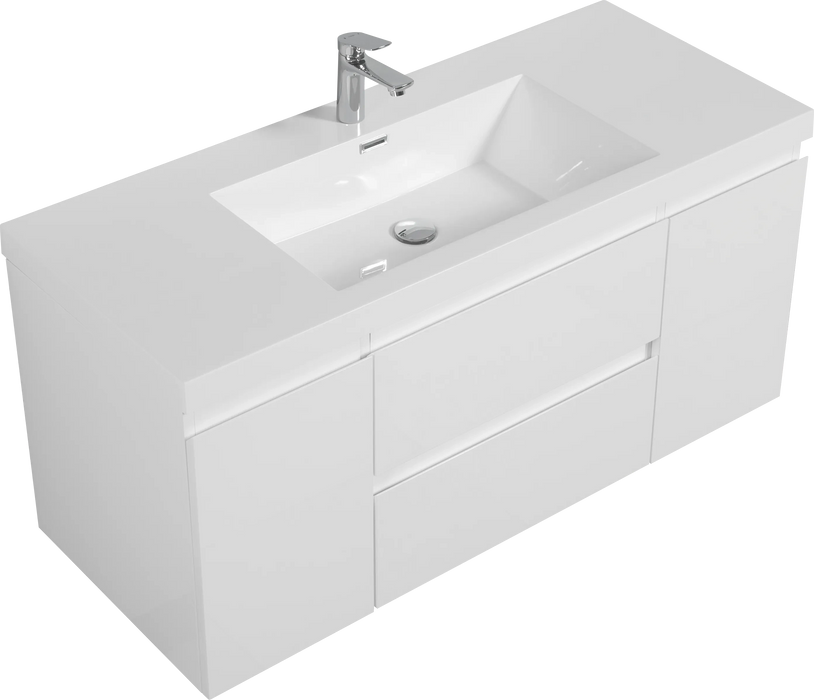 48' Floating Bathroom Vanity with Sink, Modern Wall-Mounted Bathroom Storage Vanity Cabinet with Resin Top Basin and Soft Close Drawers, Glossy White 24V11-48GW Default -DTYStore
