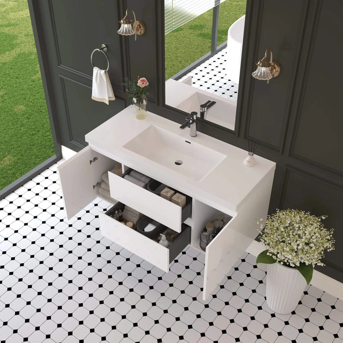 48' Floating Bathroom Vanity with Sink, Modern Wall-Mounted Bathroom Storage Vanity Cabinet with Resin Top Basin and Soft Close Drawers, Glossy White 24V11-48GW Default -DTYStore