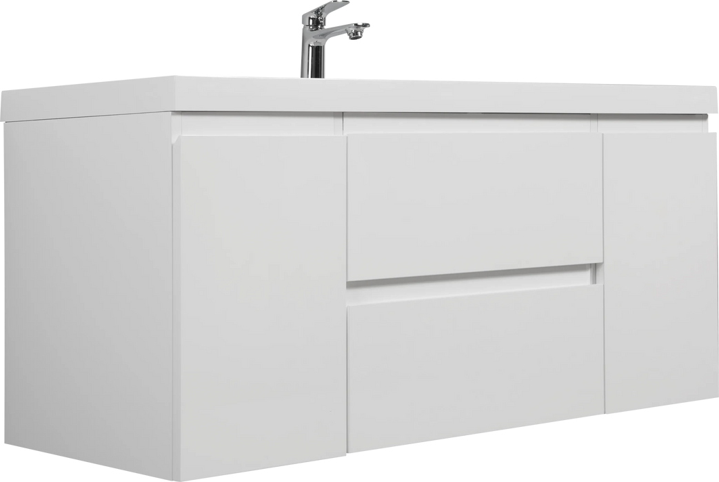 48' Floating Bathroom Vanity with Sink, Modern Wall-Mounted Bathroom Storage Vanity Cabinet with Resin Top Basin and Soft Close Drawers, Glossy White 24V11-48GW Default -DTYStore