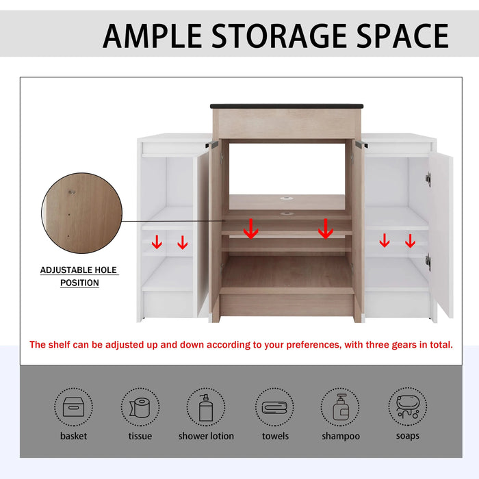 48 Inch Freestanding Bathroom Vanity with Black Ceramic Sink and 2-Storage Cabinets, Soft Closing Door, 02424+0312*2 Combination Cabinet, KD-Package Default -DTYStore