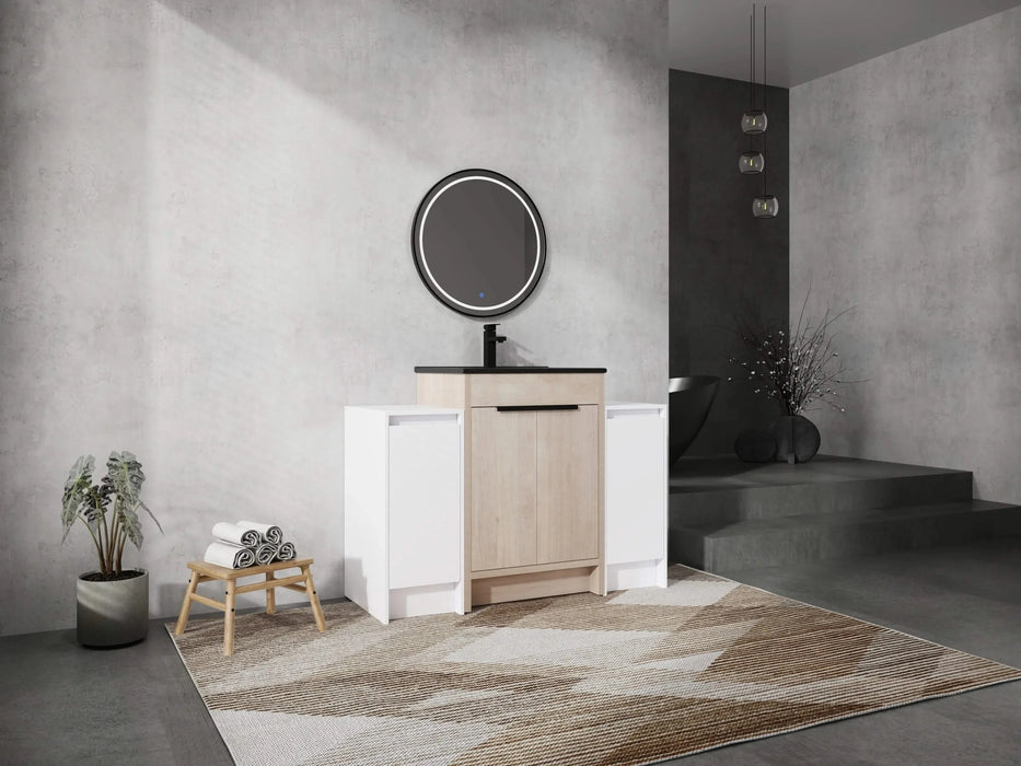 48 Inch Freestanding Bathroom Vanity with Black Ceramic Sink and 2-Storage Cabinets, Soft Closing Door, 02424+0312*2 Combination Cabinet, KD-Package Default -DTYStore