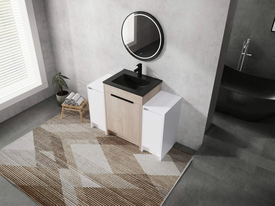 48 Inch Freestanding Bathroom Vanity with Black Ceramic Sink and 2-Storage Cabinets, Soft Closing Door, 02424+0312*2 Combination Cabinet, KD-Package Default -DTYStore