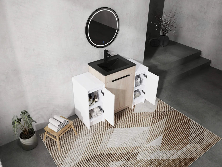 48 Inch Freestanding Bathroom Vanity with Black Ceramic Sink and 2-Storage Cabinets, Soft Closing Door, 02424+0312*2 Combination Cabinet, KD-Package Default -DTYStore