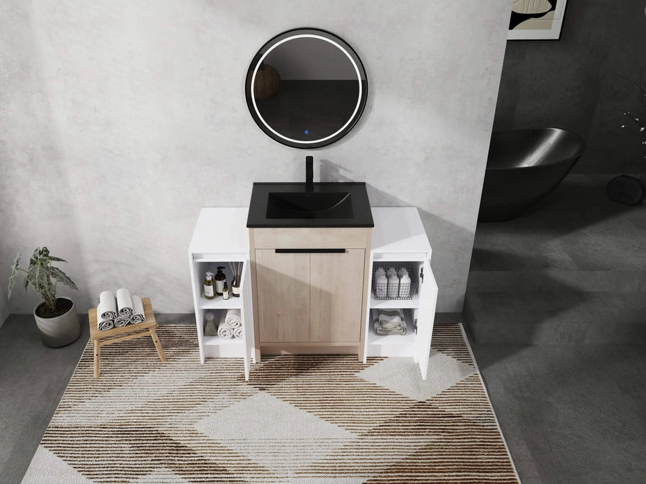 48 Inch Freestanding Bathroom Vanity with Black Ceramic Sink and 2-Storage Cabinets, Soft Closing Door, 02424+0312*2 Combination Cabinet, KD-Package Default -DTYStore