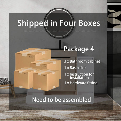 48 Inch Freestanding Bathroom Vanity with Black Ceramic Sink and 2-Storage Cabinets, Soft Closing Door, 02424+0312*2 Combination Cabinet, KD-Package Default -DTYStore