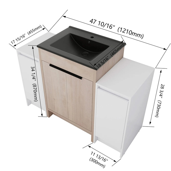48 Inch Freestanding Bathroom Vanity with Black Ceramic Sink and 2-Storage Cabinets, Soft Closing Door, 02424+0312*2 Combination Cabinet, KD-Package Default -DTYStore