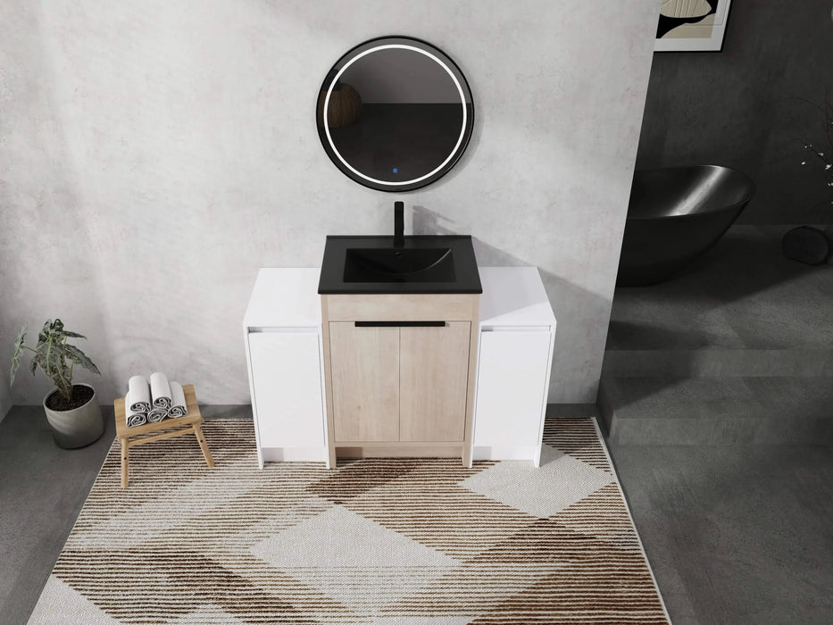 48 Inch Freestanding Bathroom Vanity with Black Ceramic Sink and 2-Storage Cabinets, Soft Closing Door, 02424+0312*2 Combination Cabinet, KD-Package Default -DTYStore
