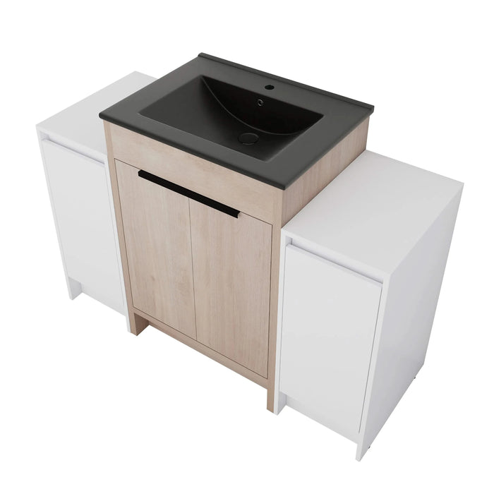 48 Inch Freestanding Bathroom Vanity with Black Ceramic Sink and 2-Storage Cabinets, Soft Closing Door, 02424+0312*2 Combination Cabinet, KD-Package Default -DTYStore