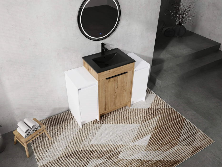 48 Inch Freestanding Bathroom Vanity with Black Ceramic Sink and 2-Storage Cabinets, Soft Closing Door, 02424IMO+0312*2 Combination Cabinet, KD-Package Default -DTYStore