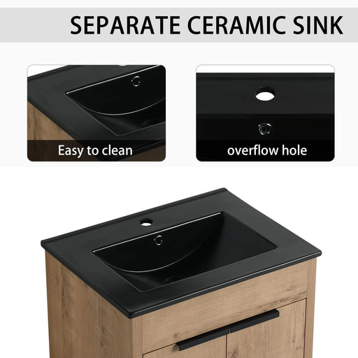 48 Inch Freestanding Bathroom Vanity with Black Ceramic Sink and 2-Storage Cabinets, Soft Closing Door, 02424IMO+0312*2 Combination Cabinet, KD-Package Default -DTYStore