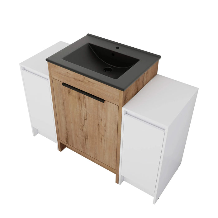 48 Inch Freestanding Bathroom Vanity with Black Ceramic Sink and 2-Storage Cabinets, Soft Closing Door, 02424IMO+0312*2 Combination Cabinet, KD-Package Default -DTYStore