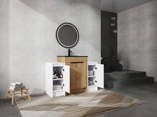 48 Inch Freestanding Bathroom Vanity with Black Ceramic Sink and 2-Storage Cabinets, Soft Closing Door, 02424IMO+0312*2 Combination Cabinet, KD-Package Default -DTYStore