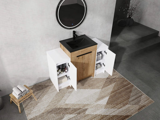 48 Inch Freestanding Bathroom Vanity with Black Ceramic Sink and 2-Storage Cabinets, Soft Closing Door, 02424IMO+0312*2 Combination Cabinet, KD-Package Default -DTYStore